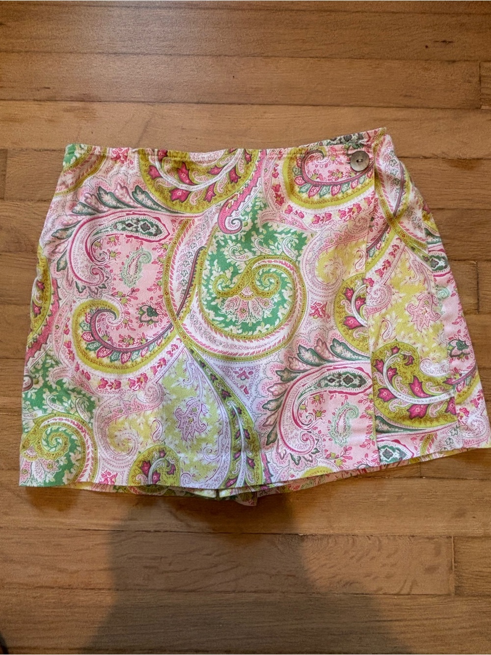 Women’s Paisley Golf Tennis Skort Pink Green Cotton Spandex Wrap Front Size M